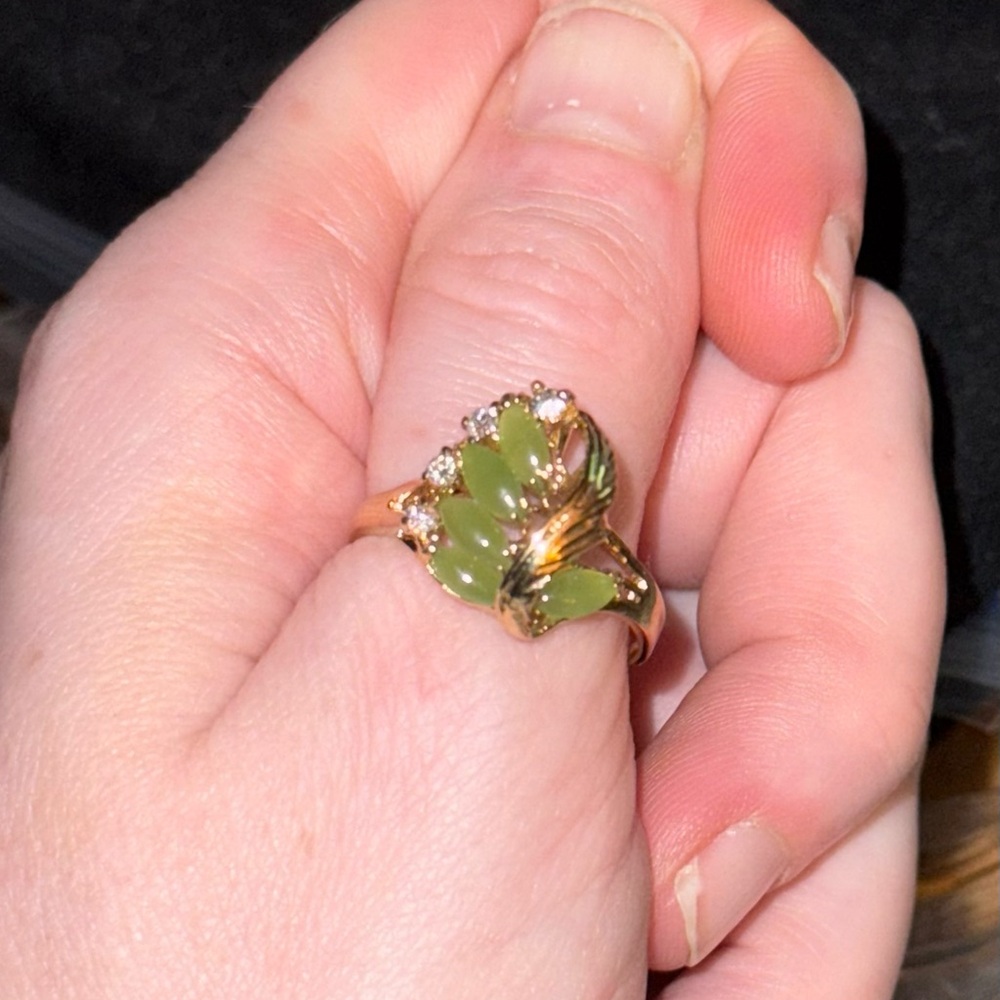 Gold and Green Statement Ring with Gemstone